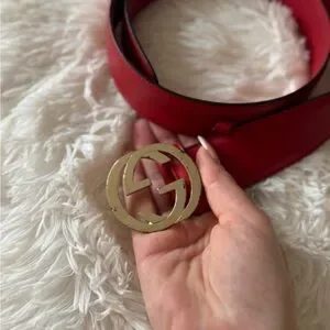 Authentic Gucci Gold Red Leather Belt Iconic Design size S Gucci | Accessories | Authentic Gucci Gold Red Leather Belt  main image 3